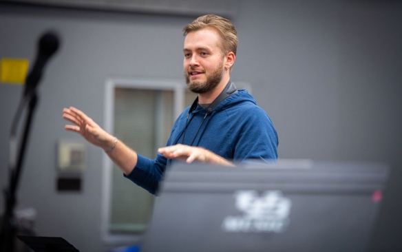 Music student in class.