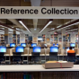 Computer and reference collection in library. 