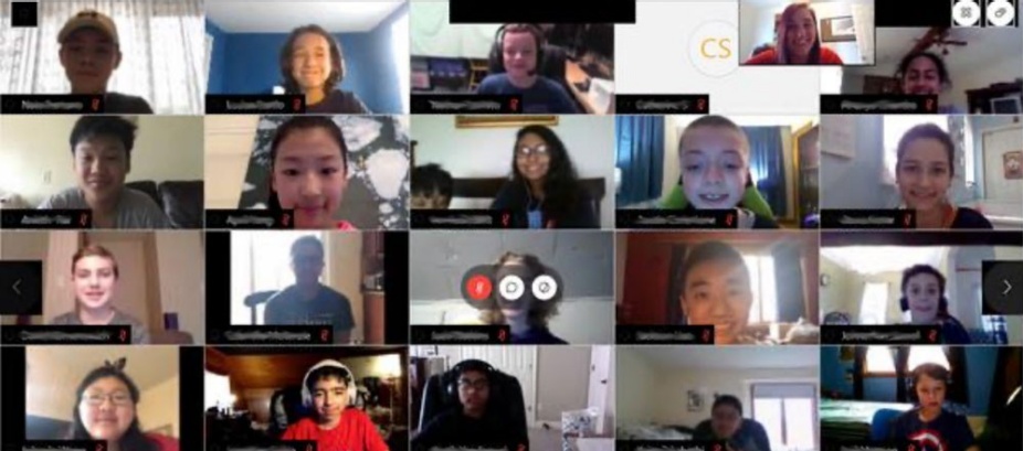 Screen capture of virtual meeting of students. 