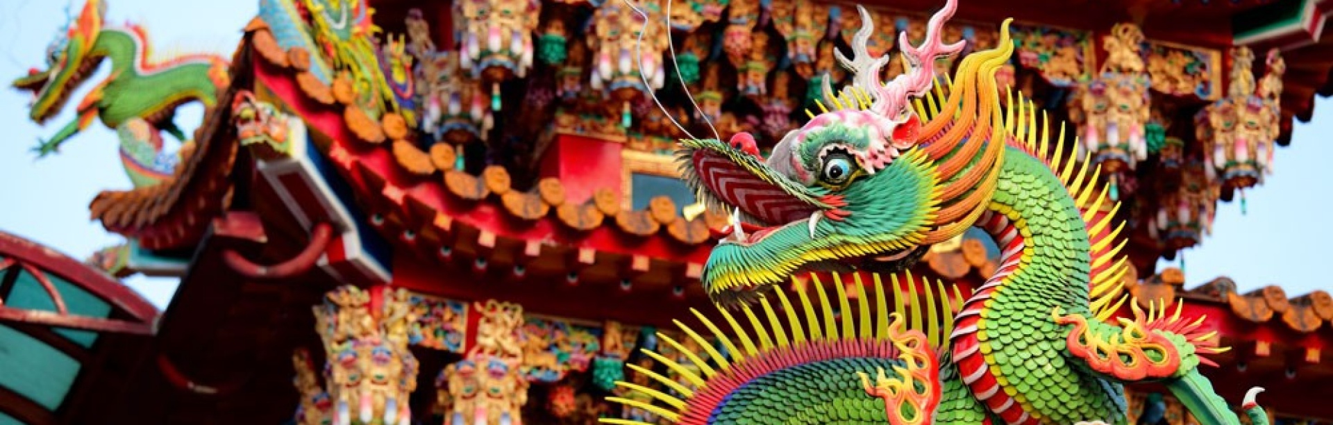 Image of a Chinese dragon themed float. 