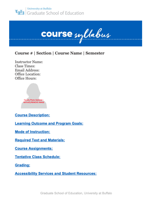 Course Syllabus Template Graduate School of Education University at