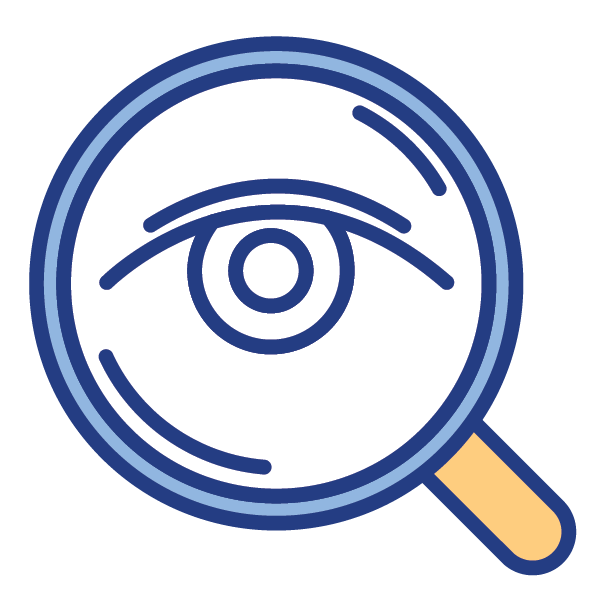 Magnifying glass and eye icon.