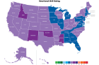 U.S. education system, emotional well-being grades by state.