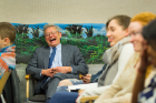 Provost Charles F. Zukoski gets into the spirit of the debate. Photo: Douglas Levere