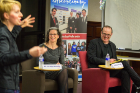 Wendy Quinton makes a point while Victoria Wolcott (center) and Will Kinney look on. Photo: Douglas Levere