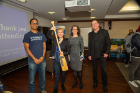 Life Raft Debate participants (from left) Atri Rudra, winner Wendy Quinton, Victoria Wolcott and devil's advocate Will Kinney. Photo: Douglas Levere