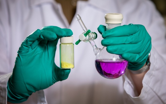 Chemistry student Meghan Sullivan, photographed in a research lab in the Natural Sciences Complex, in June 2022. Photographer: Meredith Forrest Kulwicki. 