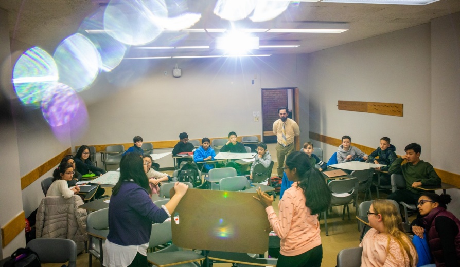 School aged children participate in the Gifted Math Program in Baldy and Clemens Hall in January 2020. Photographer: Douglas Levere. 