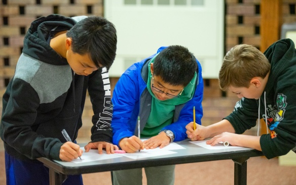 School aged children participate in the Gifted Math Program in Baldy and Clemens Hall in January 2020. Photographer: Douglas Levere. 