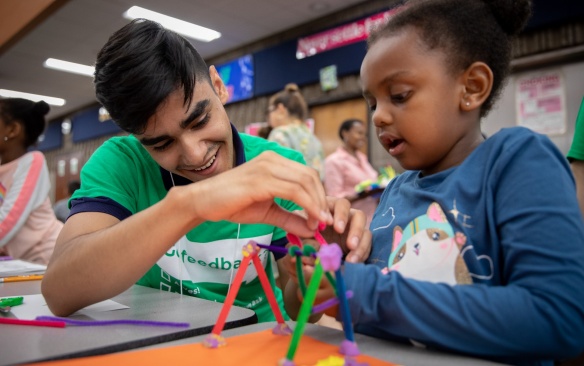 The UB Regional Institute and students from the School of Architecture and Planning guided children through a fun, hands-on activity aimed at soliciting ideas for the Play Garden in Ralph C. Wilson, Jr. Centennial Park at the Imagine LaSalle public workshop. Photographer: Meredith Forrest Kulwicki. 