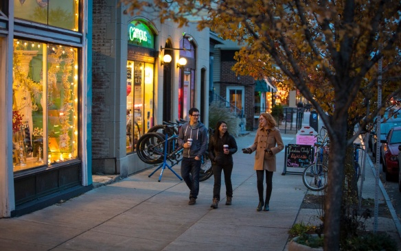 Students walking in Elmwood Village in late fall Photographer: Douglas Levere. 