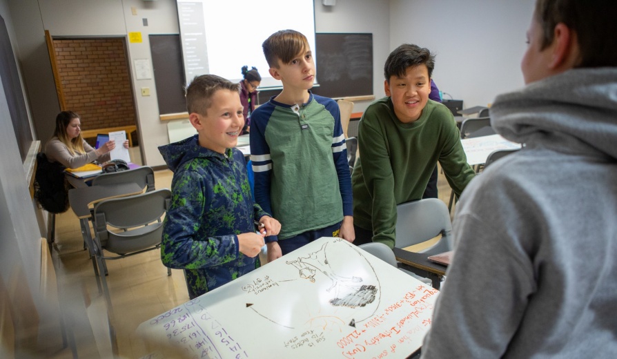 School aged children participate in the Gifted Math Program in Baldy and Clemens Hall in January 2020. Photographer: Douglas Levere. 