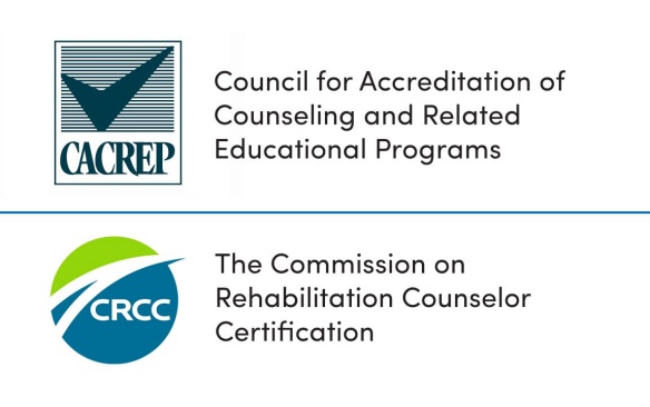 Council for Accreditation of Counselin and Related Educational Programs logo and The Commission on Rehabilitation Counselor Certification logo. 