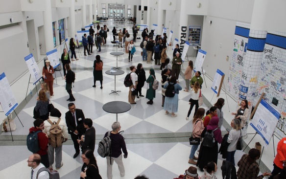 Student research symposium in Center for the Arts atrium. 