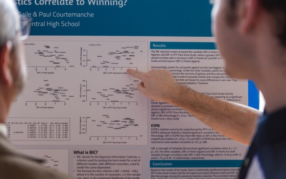 UB Statistics Program Competition included 40 students from local high school who presented on a wide variety of topics in May 2023 in the Biomedical Education Building. The annual contest is hosted by the School of Public Health and Health Professions. Photographer: Douglas Levere. 