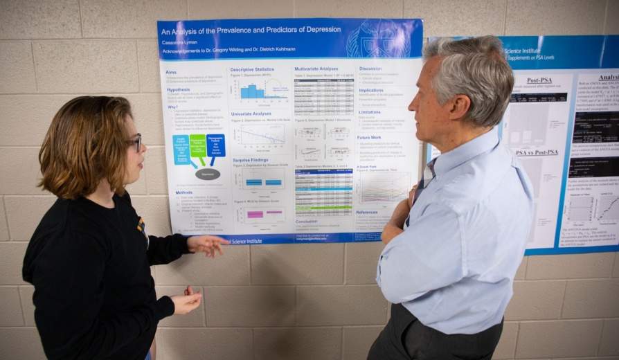 A professor analyzing a student's research poster. 