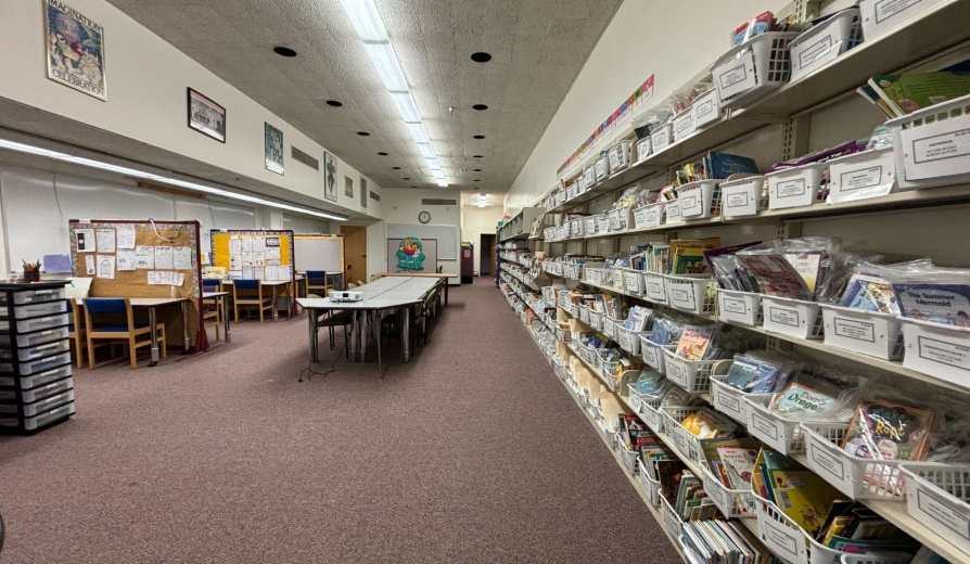 CLARI Wall of books with desks. 