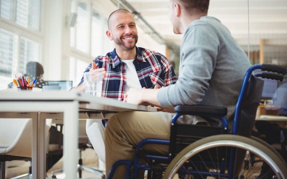 Rehab counselor working with patient. 