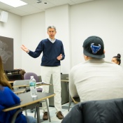 Timothy Cauller, of the English Language Institute teaches a class in Baldy Hall. Photographer: Meredith Forrest Kulwicki. 