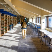 The recently renovated study spaces compelte with new furniture on the third floor of the Lockwood Memorial Library, photographed in October 2023. Photographer: Douglas Levere. 