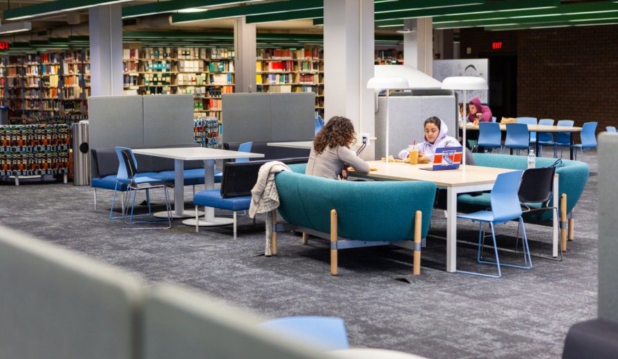 The recently renovated study spaces compelte with new furniture on the third floor of the Lockwood Memorial Library, photographed in October 2023. Photographer: Douglas Levere. 