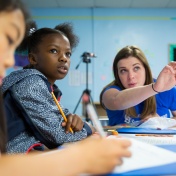 Students in the UB Summer Math Prorgam complete an activity session on July 20, 2017. The program was held at the Buffalo Academy of Science in downtown Buffalo. Photographer: Meredith Forrest Kulwicki. 