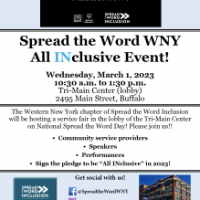 Image of event flyer for Spread the Word WNY "All INclusive" Event! 