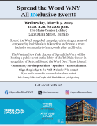Event flyer for Spread the Word WNY "All INclusive" Event! 