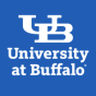 University at Buffalo logo white on a grey background. 