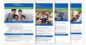 Thumbnails of Alberti Center fact sheets. 