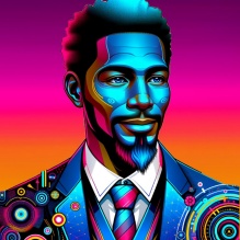 Afro-futuristic graphic of Asif Wilson. 