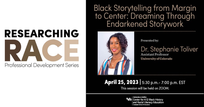 Promotional graphic for Researching Race series featuring Dr. Stephanie Toliver. 