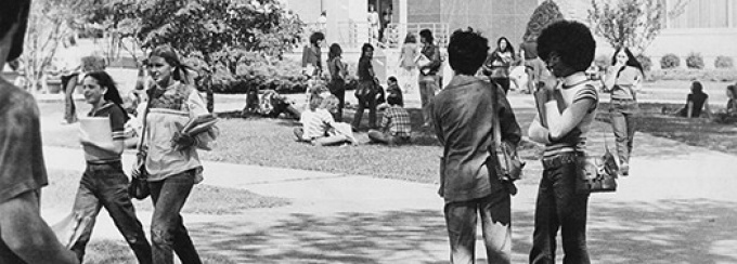 Students on campus in the 60's. 
