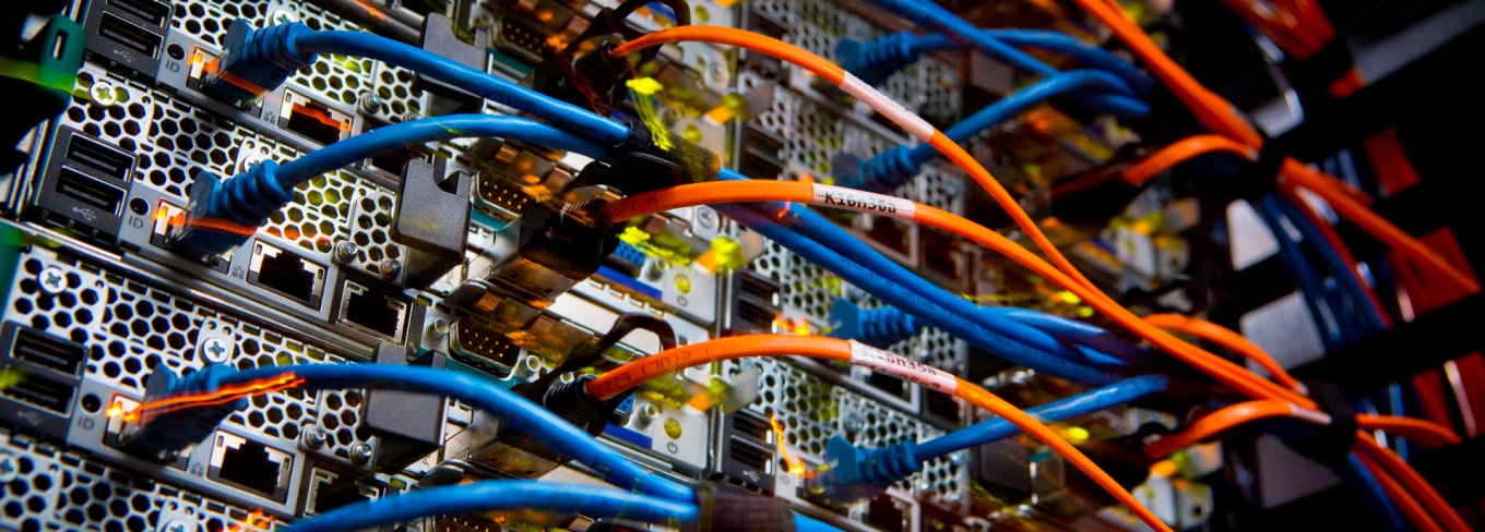 Server cables in server room. 