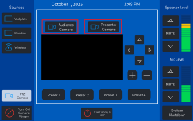 Zoom image: Medium conference rooms&nbsp;have two cameras (&ldquo;Audience&rdquo; and &ldquo;Presenter&rdquo;). 