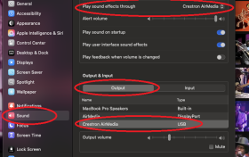 Zoom image: In Mac system settings, click Sound and choose the room speakers as the output device. 