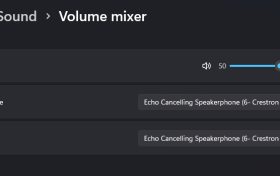 Zoom image: In Windows sound mixer options, choose &ldquo;Echo Cancelling Speakerphone (Crestron AirMedia)&rdquo; for the output and input devices. 