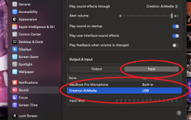 Zoom image: In Mac system settings, click Sound and choose the room microphone as the input device. 