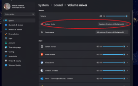 Zoom image: Choose the room speakers on the &ldquo;Output device&rdquo; dropdown menu. 