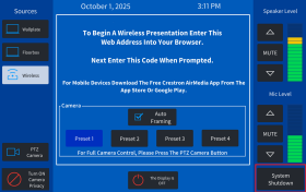 Zoom image: Touch the &ldquo;System Shutdown&rdquo; button on the touch panel to turn off the room tech. 