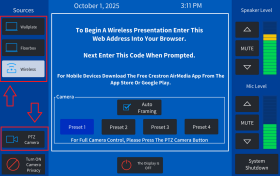 Zoom image: Select your preferred input option&nbsp;(&ldquo;Source&rdquo;) from the buttons on the left side of the panel: Wireless, Floorbox or Wallplate. Some basic camera controls are included on the main page. 