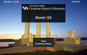 Zoom image: Touch the &ldquo;Start Conference Room&rdquo; button on the panel to turn on the room system. 