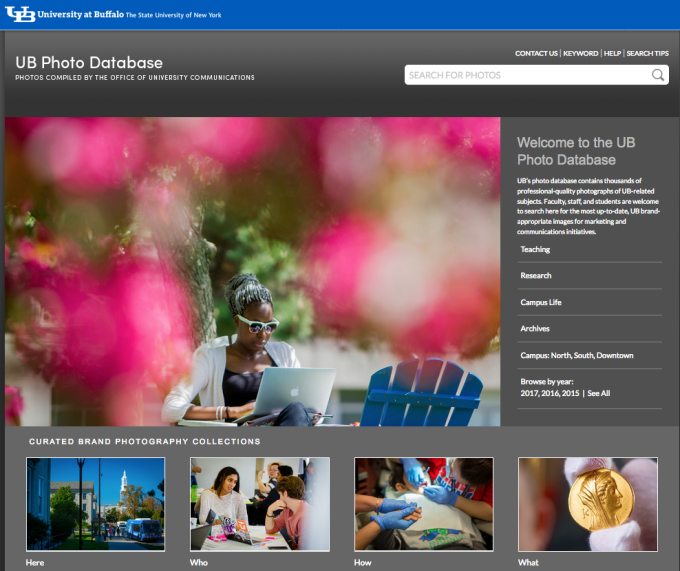 Screen shot of UB's Photo database Web page. 