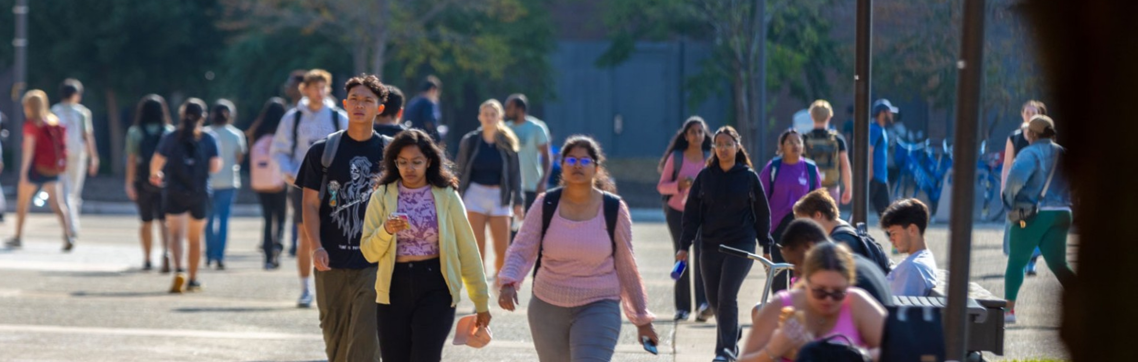 Students walking on North campus. 