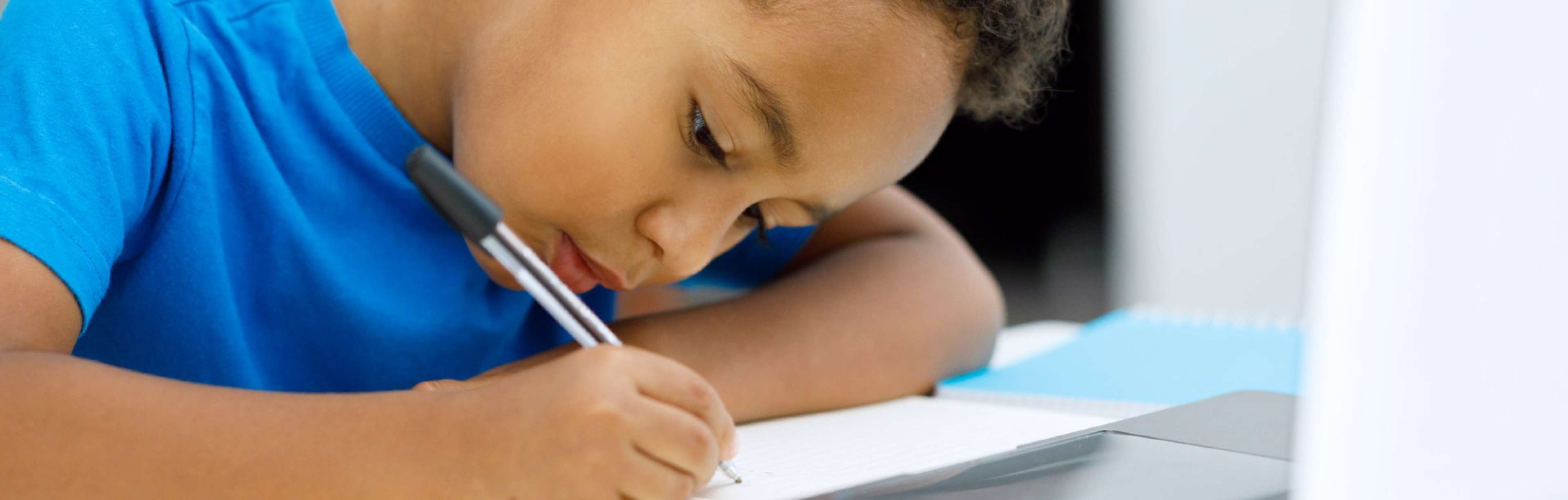 Young child doing school work. 