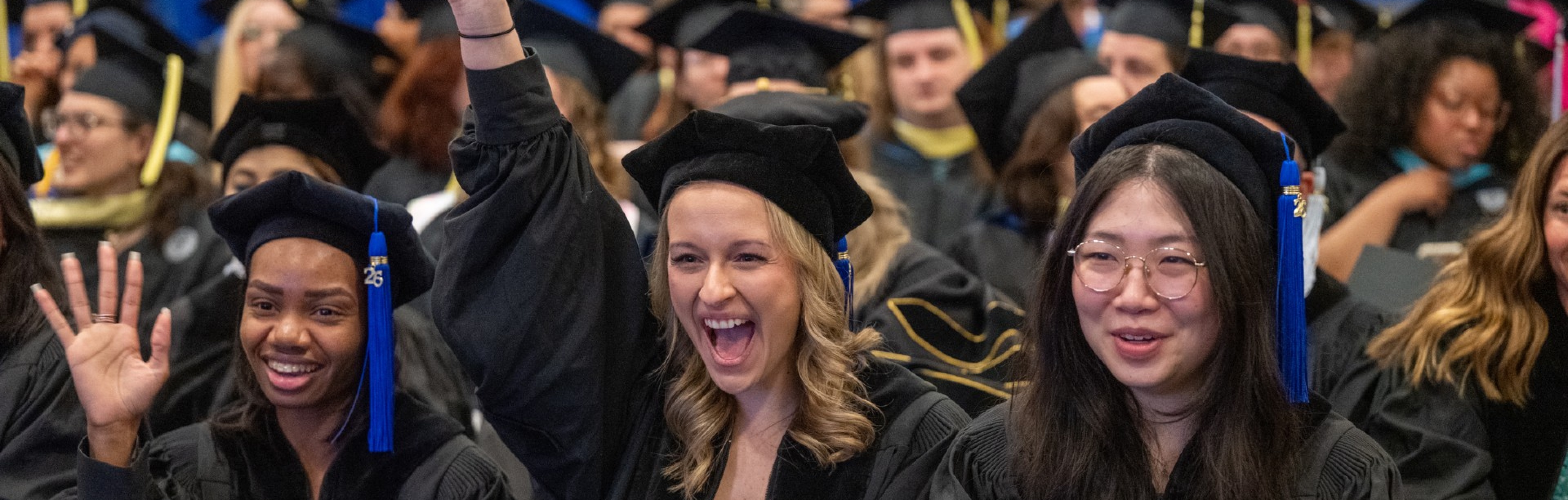 Image of students in caps and gowns. 
