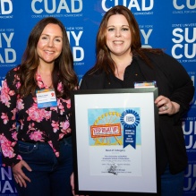 Amber Winters and Danielle LeGare holding “Best of Category” in the SUNY CUAD Awards of Excellence for the fall 2022 issue of Learn magazine. 