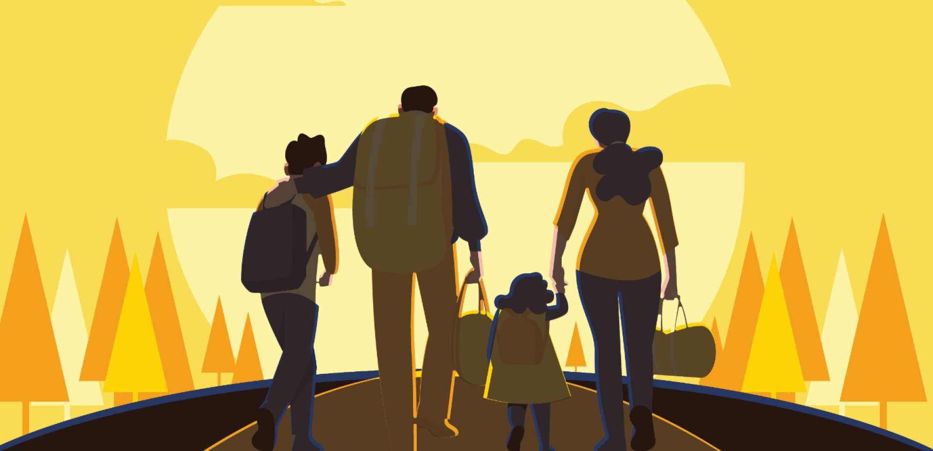 Illustration of migrant family. 