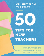 “Crush It from the Start: 50 Tips for New Teachers" book cover artwork. 