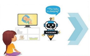 Illustration of children interacting with aritifical intelligence. 